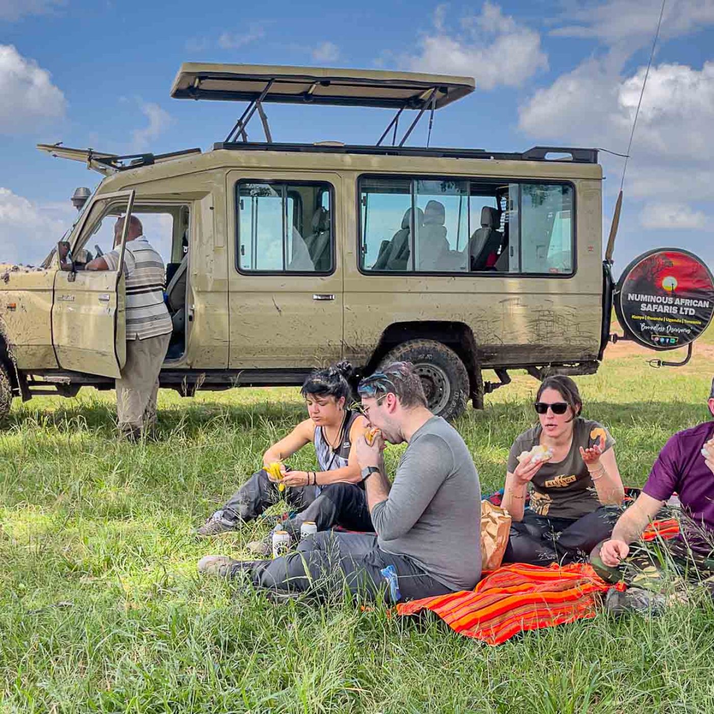 enjoying a bush lunch in the mara reserve